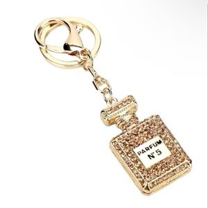 Perfume Bottle Gold Rhinestone Key Chain/Bag Charm